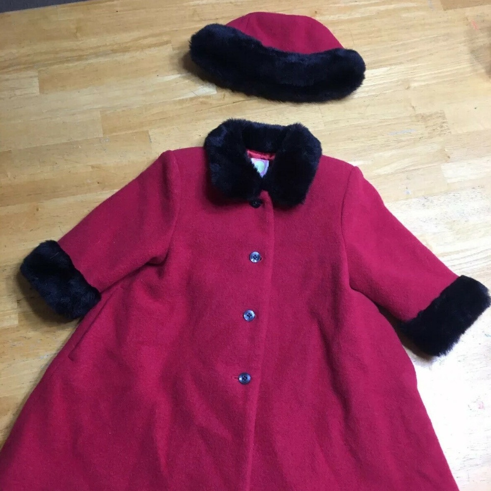 Gymboree Girls Red Coat Black Wool 12-18 months